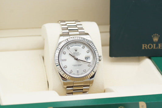 Rolex Day-Date II 41 218239 Silver Diamond/Baguette Full Set 2009 (LC100)