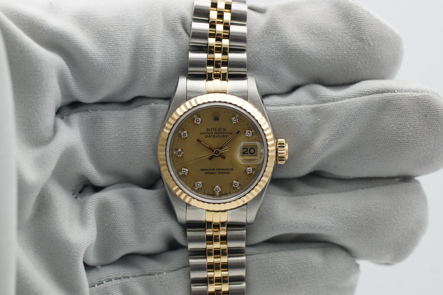 Rolex Lady-Datejust 26 69173G Gold Diamant Blatt Etui 1987