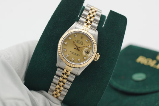 Rolex Lady-Datejust 26 69173G Gold Diamant Blatt Etui 1987