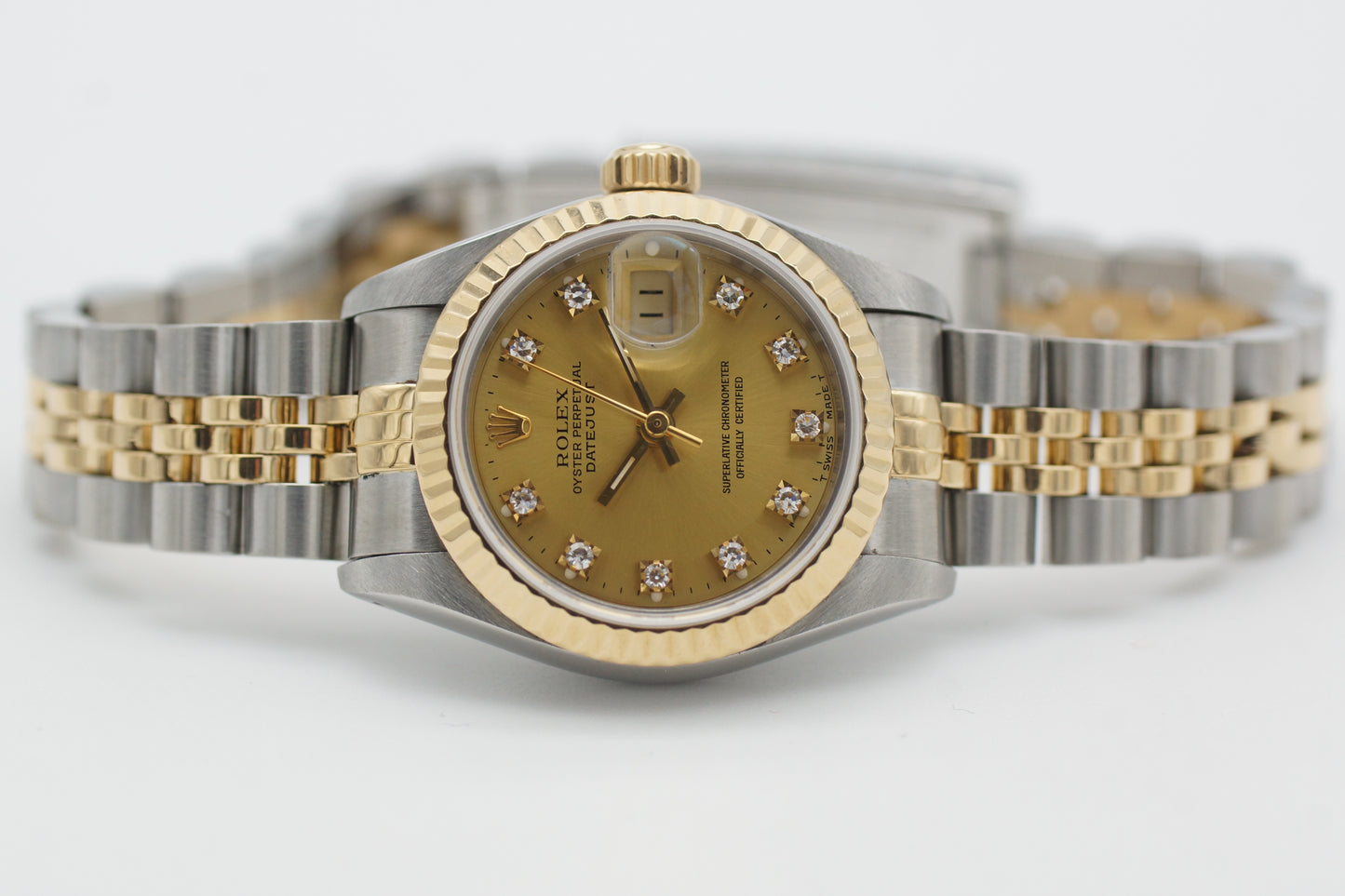 Rolex Lady-Datejust 26 69173G Gold Diamant Blatt Etui 1991