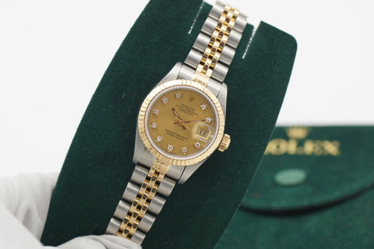 Rolex Lady-Datejust 26 69173G Gold Diamant Blatt Etui 1991