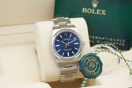 Rolex Oyster Perpetual 34mm Blau 124200 Full-Set 2024 NEU