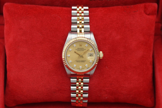 Rolex Lady-Datejust 26 69173G Gold Diamant Blatt Full-Set 1990