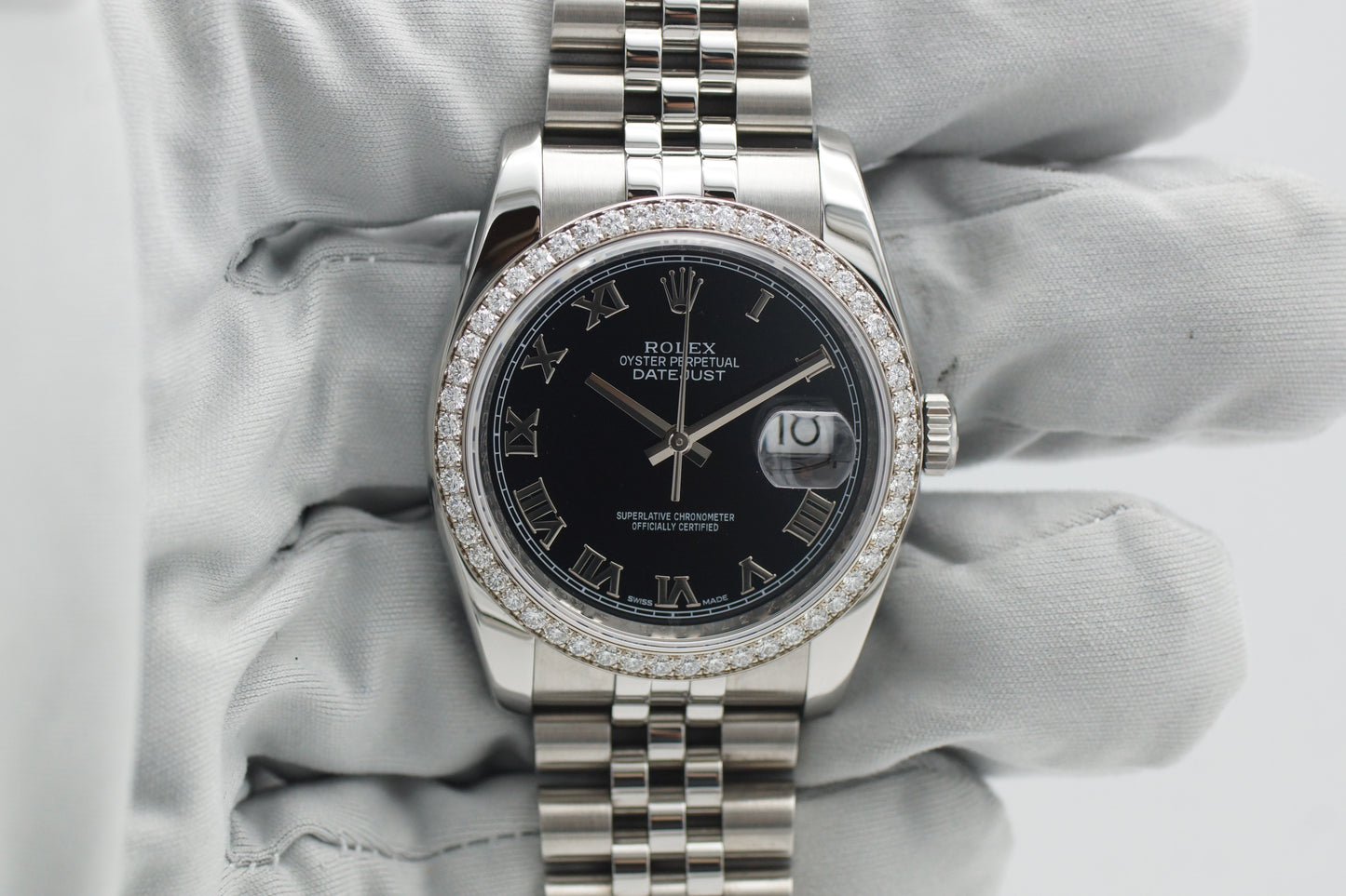 Rolex Datejust 36 Factory Diamant Lünette 116244 Schwarz