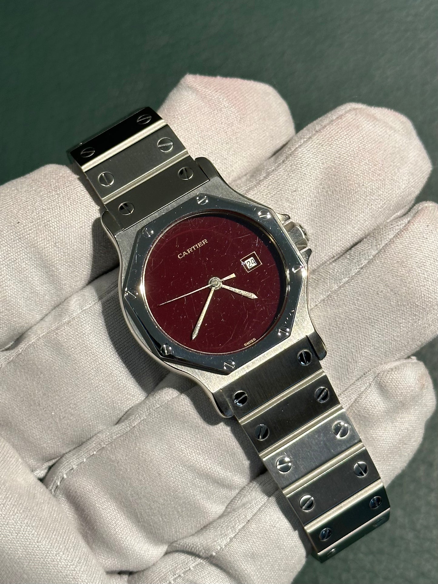 Cartier Octagon 2965 Automatik Burgundy Rot